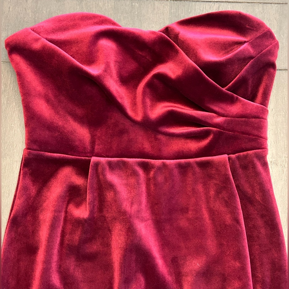 burgundy crushed velvet strapless elegant glam holiday/ wedding date dress NWT S - Picture 8 of 13